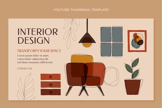 Vettore gratuito modello di anteprima di youtube per design d'interni di design piatto