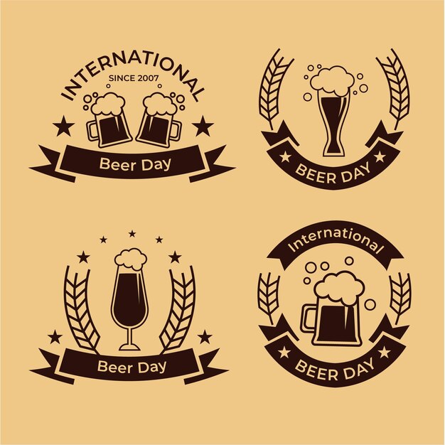 Flat design international beer day badges collection