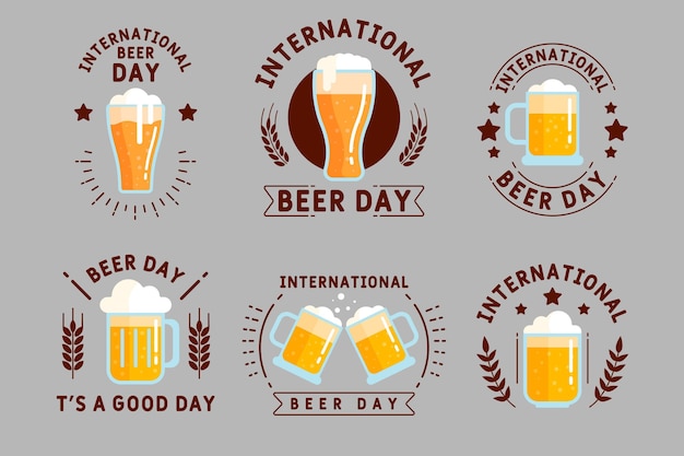 Flat design international beer day badges collection