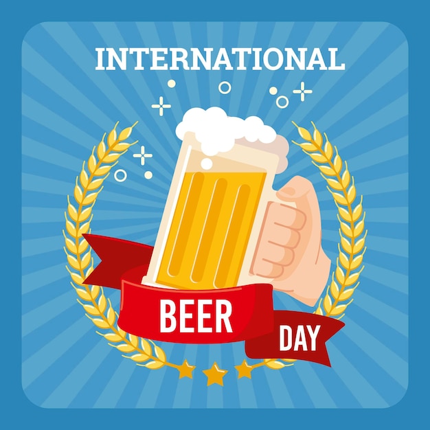 Flat design international beer day with mug