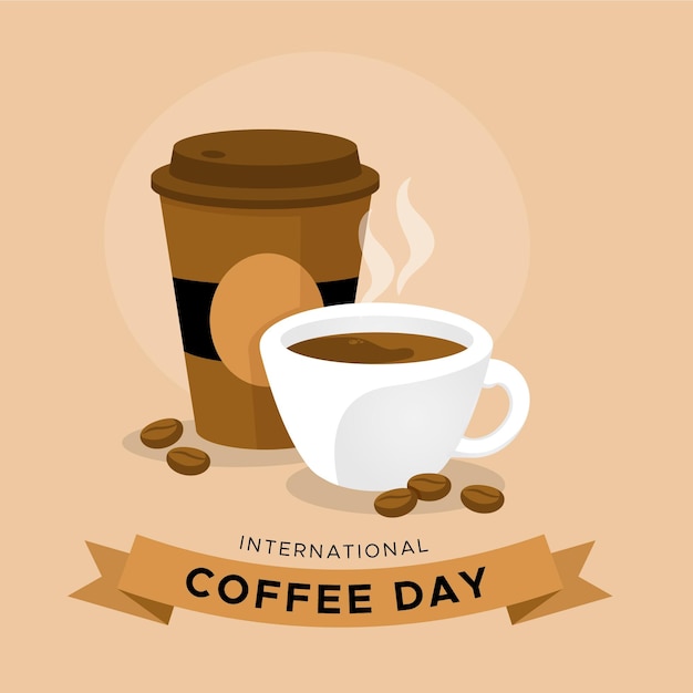 Flat design international day of coffee with cup