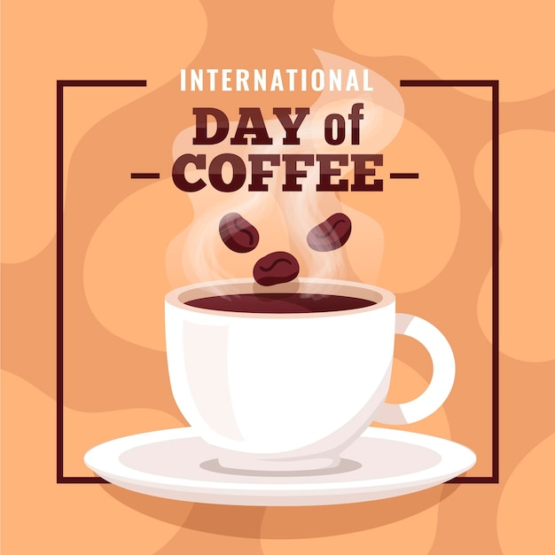 Flat design international day of coffee with cup