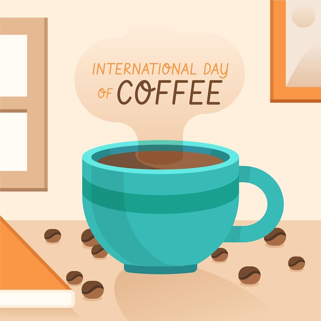 コーヒーのフラットデザイン国際デー