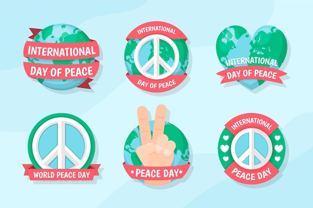 Flat design international day of peace badges collection