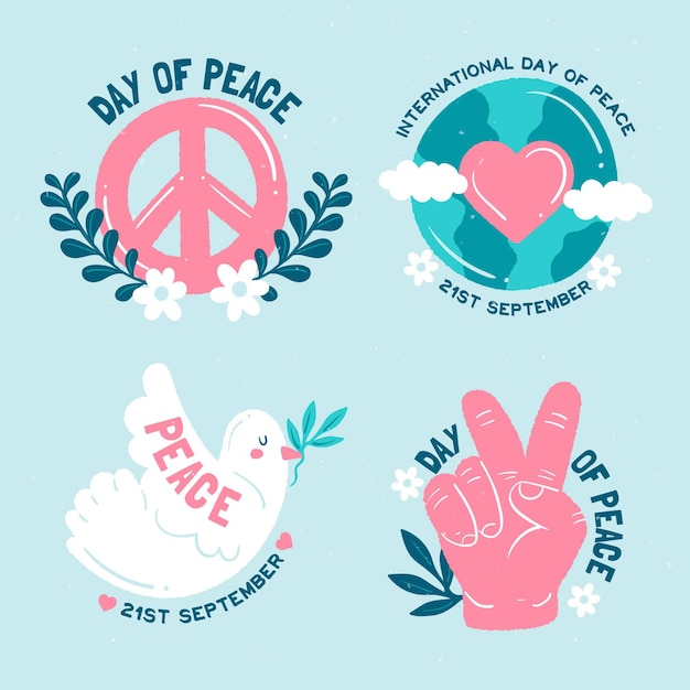 Free vector flat design international day of peace badges collection