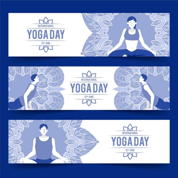 Flat design international day of yoga banner