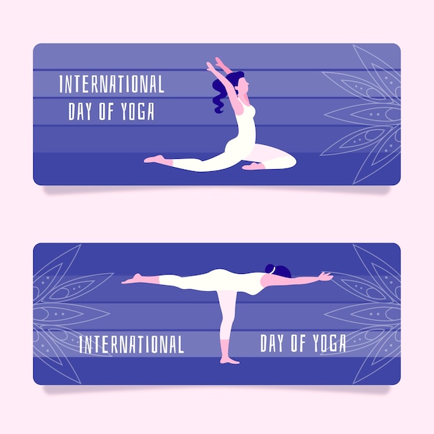 Vettore gratuito giornata internazionale del design piatto di banner yoga