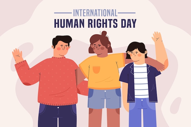 Flat design international human rights day with friends