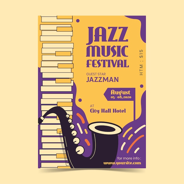 Flat design international jazz day poster template