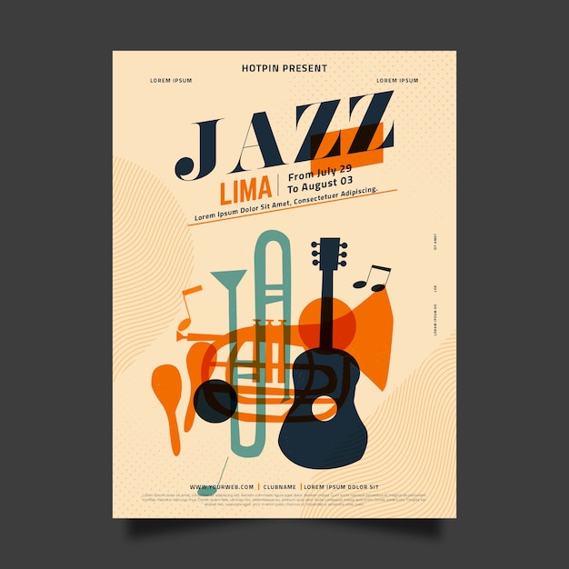 Vettore gratuito design piatto modello internazionale di jazz day design