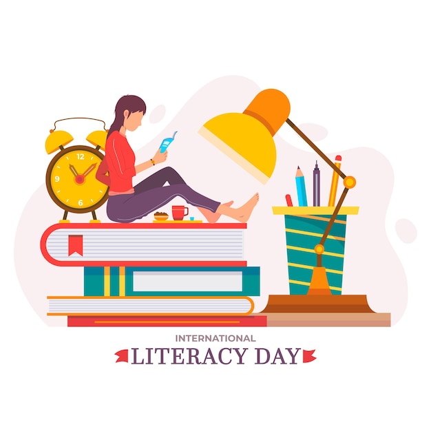 Flat design international literacy day theme
