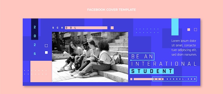 Бесплатный Вектор обложка facebook международной школы в плоском дизайне
