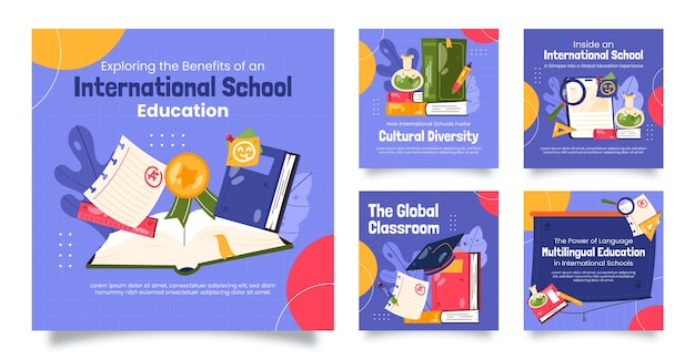 Free vector flat design international school  instagram posts