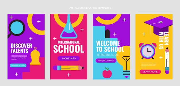 Free vector flat design international school instagram stories