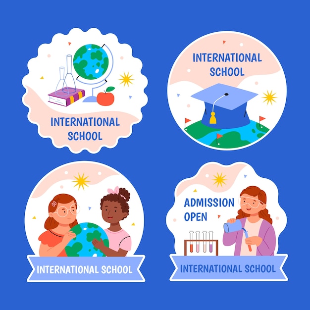 Flat design international school labels