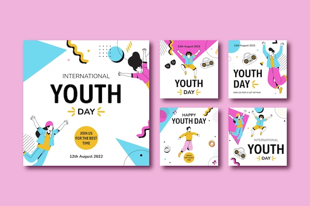 Flat design international youth day instagram post