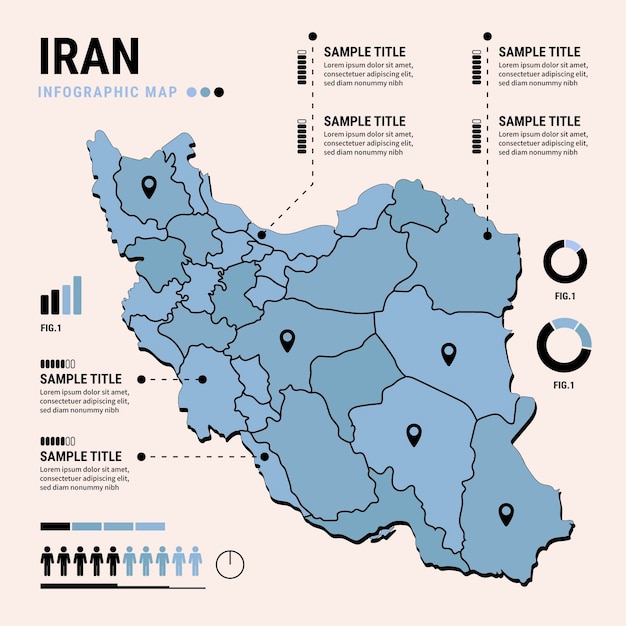 無料ベクター フラットデザインイラン地図インフォグラフィック