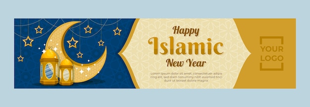 Free vector flat design islamic new year twitch banner