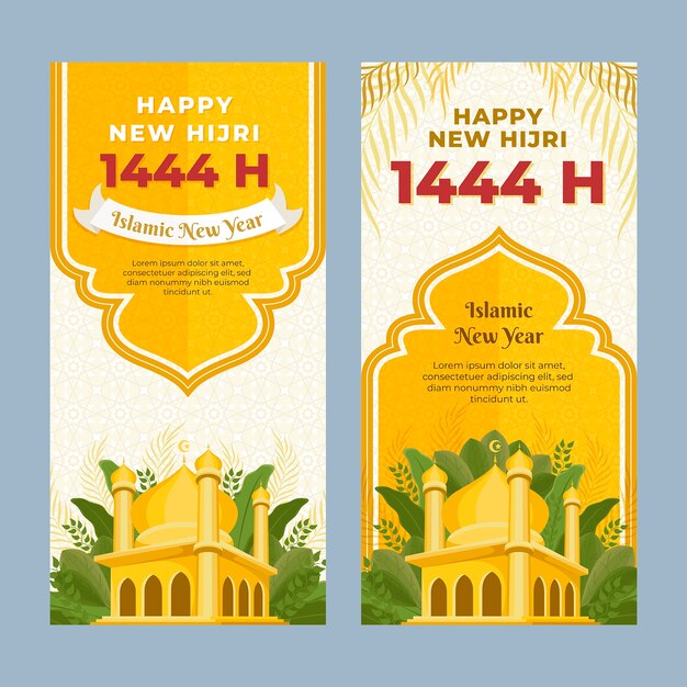 Flat design islamic new year vertical banner