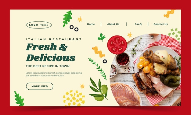 Free vector flat design italian restaurant landing page