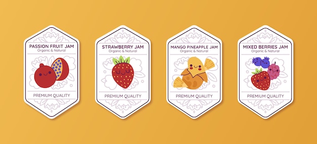 Vettore gratuito collezione di badge per marmellata dal design piatto