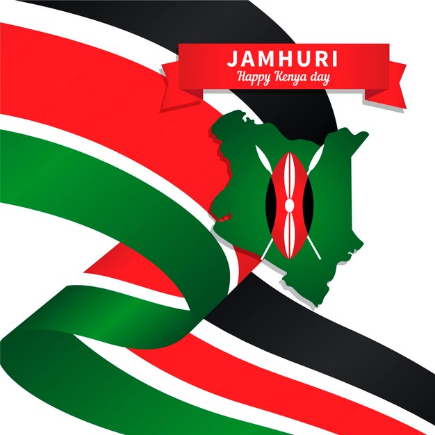 케냐지도가있는 평면 디자인 jamhuri 날
