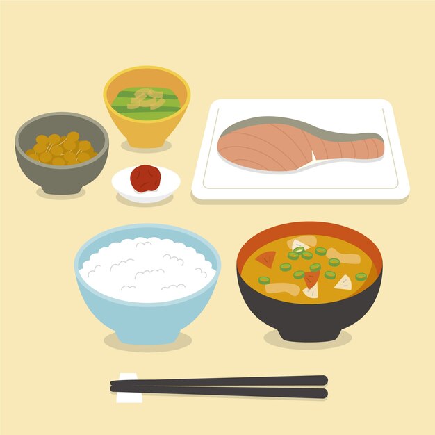 Flat design japan food illustration