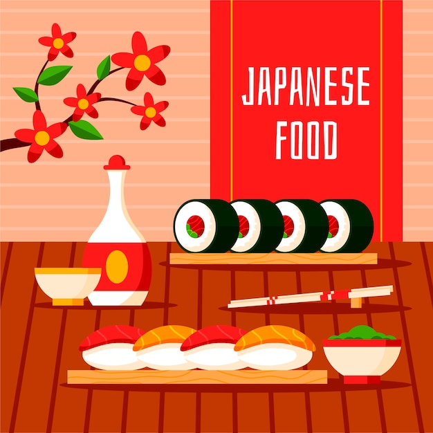 Free vector flat design japan food illustration