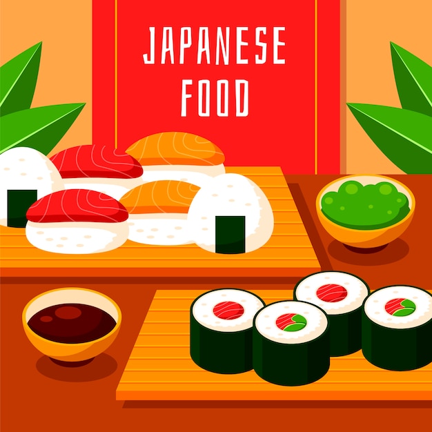 Free vector flat design japan food illustration