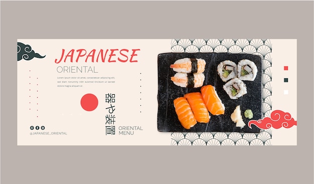 Free vector flat design japanese food facebook cover