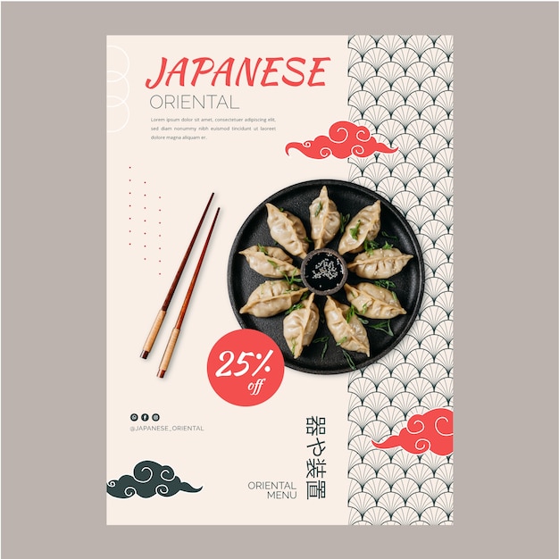 Vettore gratuito modello di poster di cibo giapponese design piatto