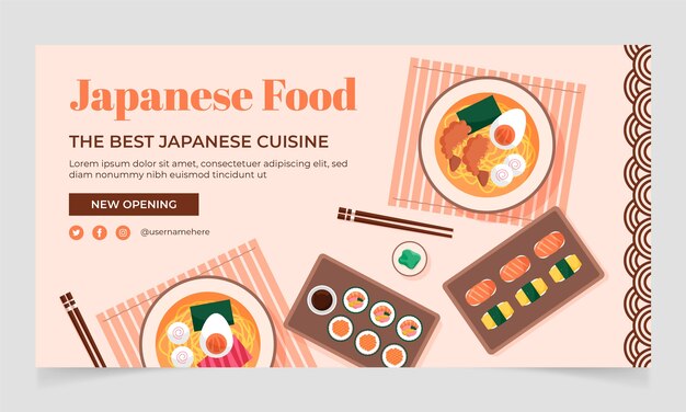 Flat design japanese food restaurant facebook template