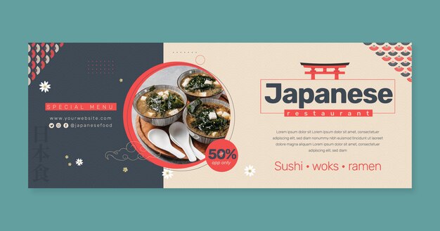 Flat design japanese restaurant facebook cover