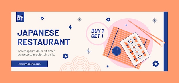 Free vector flat design japanese restaurant facebook cover