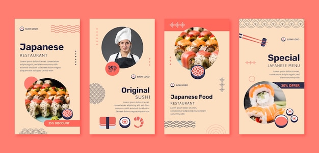 Flat design japanese restaurant instagram stories