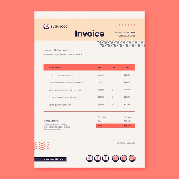 Счет-фактура японского ресторана в плоском дизайне