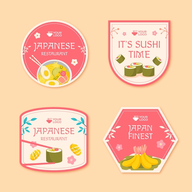 Flat design japanese restaurant labels