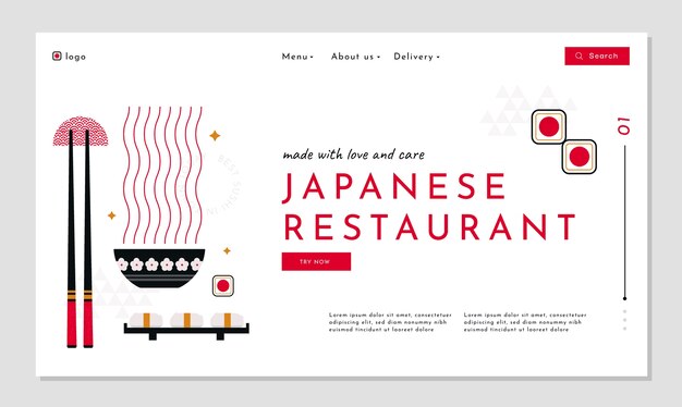 Целевая страница японского ресторана с плоским дизайном