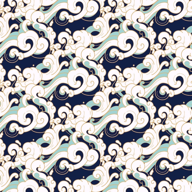 Flat design japanese wave pattern design