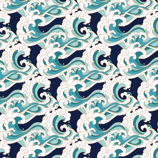 Flat design japanese wave pattern design