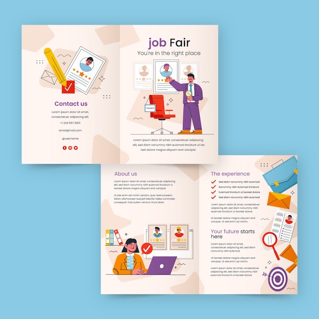 Free vector flat  design job fair brochure template