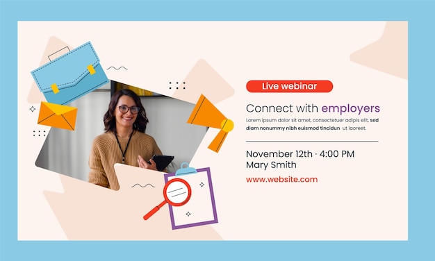 Vettore gratuito modello webinar per fiera del lavoro dal design piatto