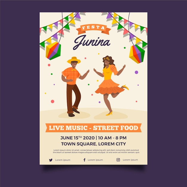 Free vector flat design june festival flyer template