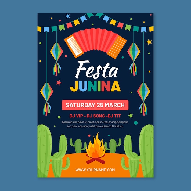 Free vector flat design june festival poster template