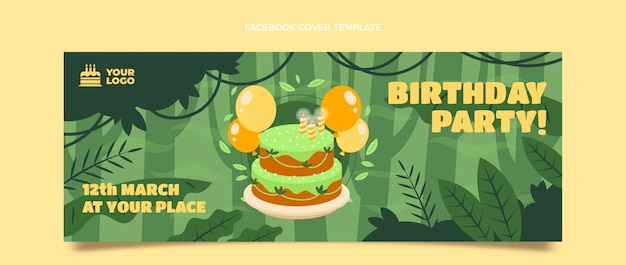 Modello di copertina di facebook di compleanno della giungla di design piatto