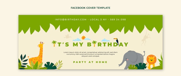 Flat design jungle birthday party facebook cover