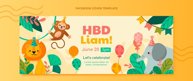 flat design jungle birthday party facebook cover