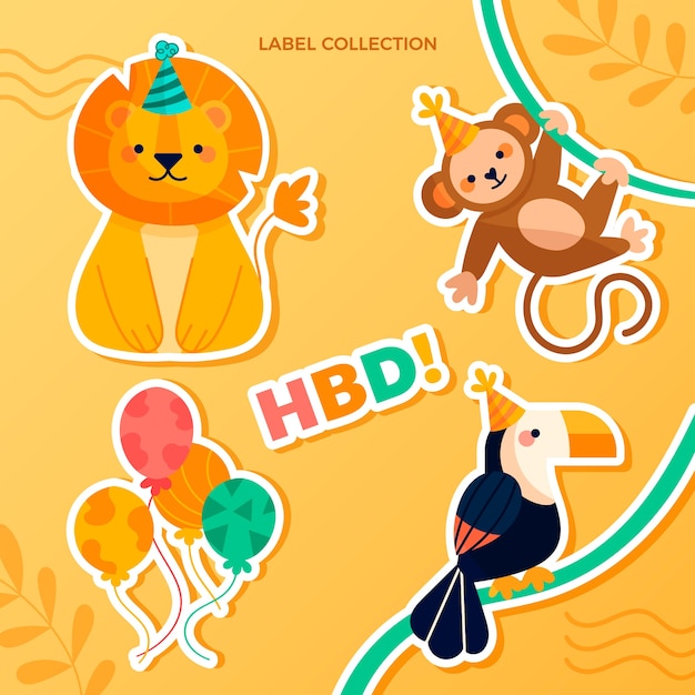 Free vector flat design jungle birthday party labels