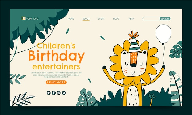 Free vector flat design jungle birthday party landing page