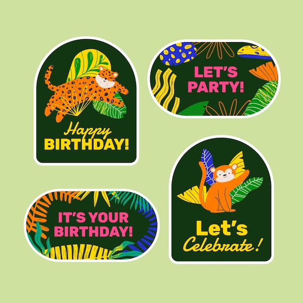 Бесплатное векторное изображение Шаблон вечеринки по случаю дня рождения в джунглях с плоским дизайном